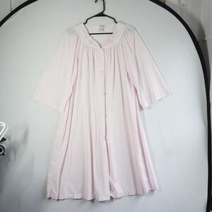 VTG Shadowline Womens Pink Floral Embroidered Button Front Nylon Nightgown Large
